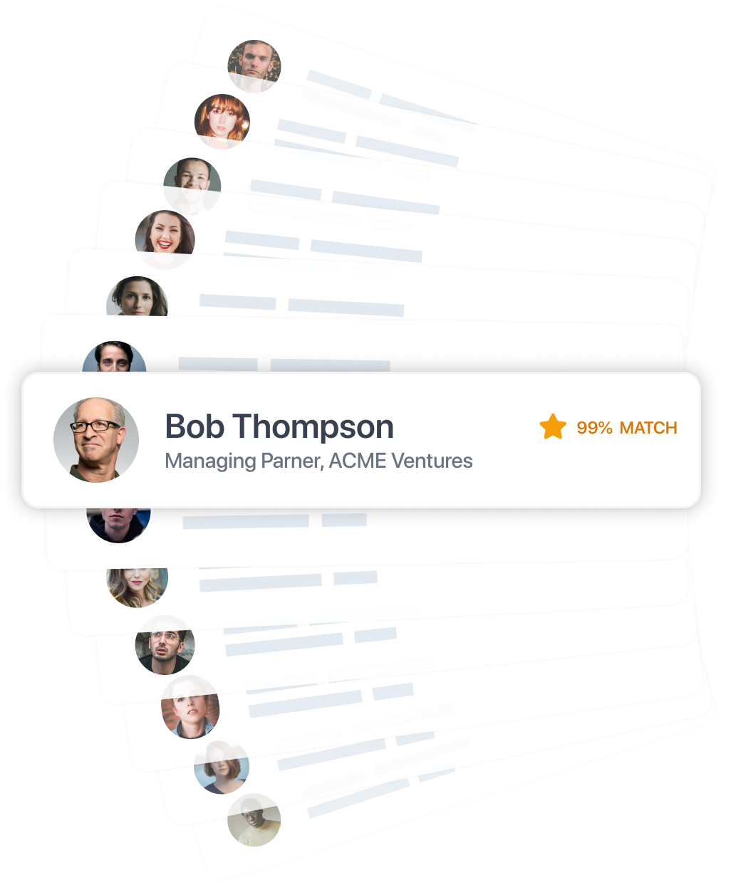 Deck of profile cards with matching investors